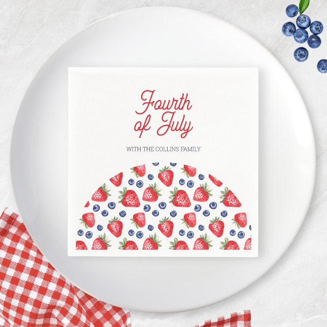 Servilleta De Papel Berry azul y blanco rojo 4 de julio Fiesta (Red White and Blue Berry 4th of July Summer Party Napkins)