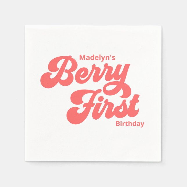 Servilleta De Papel Berry de fresa simple primer cumpleaños verano (Anverso)