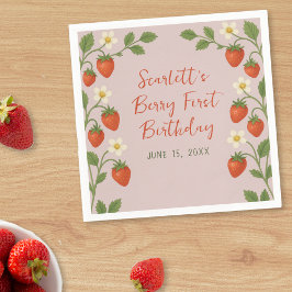 Servilleta De Papel Berry First Birday Cute Strawberry Floral Pink