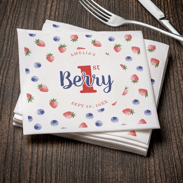 Servilleta De Papel Berry First Birday Party Strawberry & Blueberry (Berry First Birthday Party Strawberry & Blueberry Napkins
)
