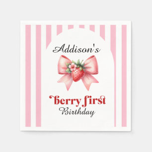 Servilleta De Papel Berry First Birday Party Strawberry Coquette
