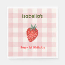 Berry First Birday Pink & Plaid Fiesta Napkins