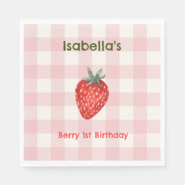 Servilleta De Papel Berry First Birday Pink & Plaid Fiesta Napkins