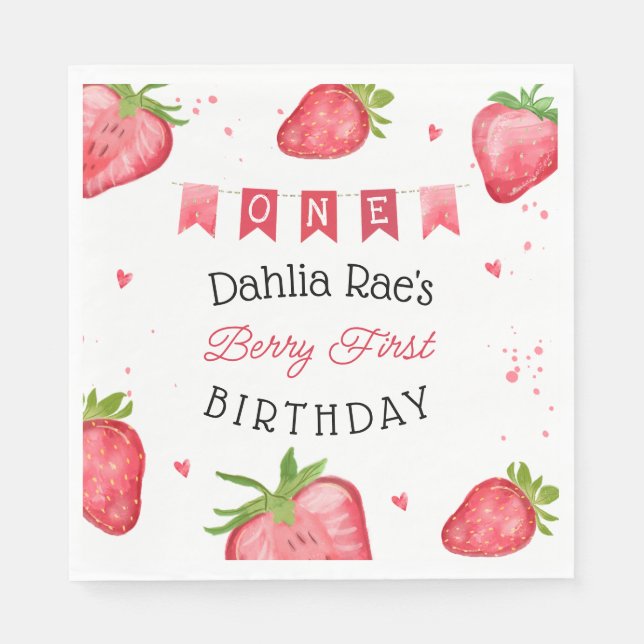 Servilleta De Papel Berry First Birday Strawberry (Anverso)