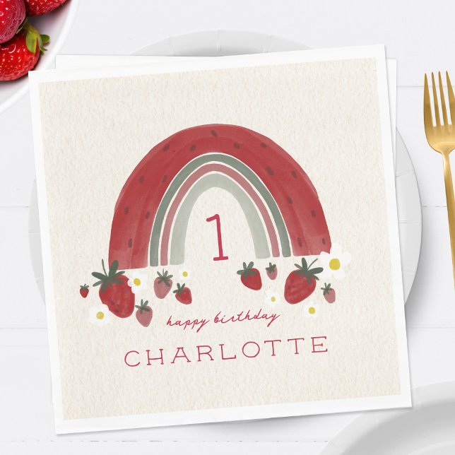 Servilleta De Papel Berry First Birday Strawberry Rainbow Floral (Subido por el creador)