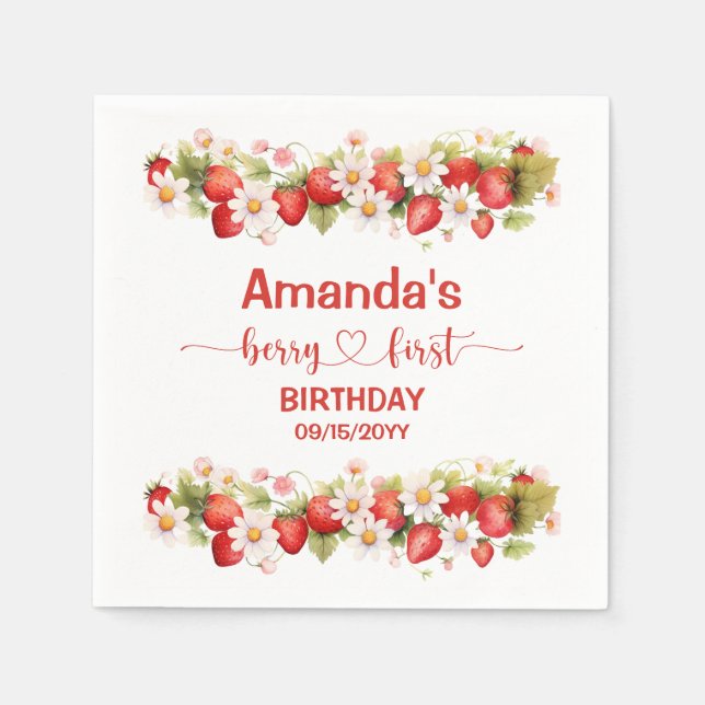 Servilleta De Papel Berry First Birthday (Anverso)