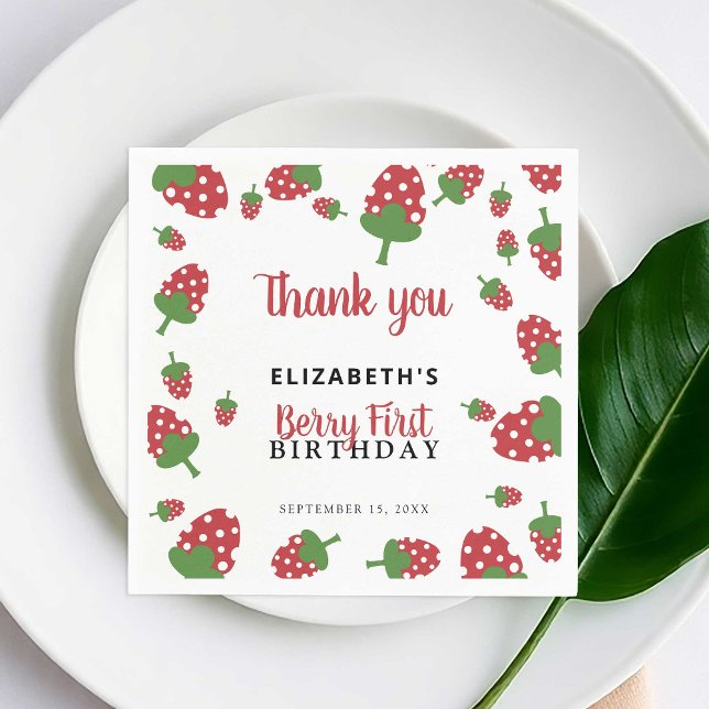 Servilleta De Papel Berry First Birthday Cute Strawberry Chica Persona (Subido por el creador)