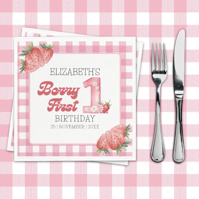 Servilleta De Papel "Berry First Birthday Girl strawberry Theme (Subido por el creador)