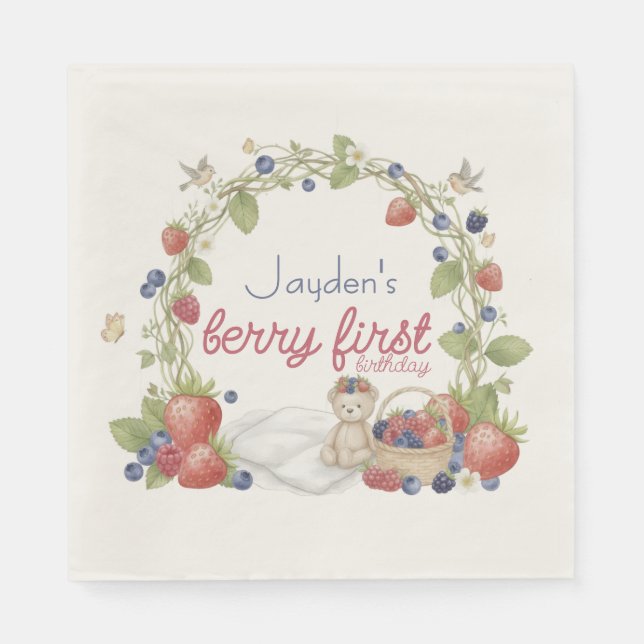 Servilleta De Papel Berry First Birthday Party (Anverso)