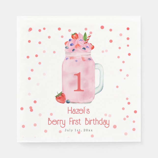 Servilleta De Papel Berry First Birthday Smoothie (Anverso)