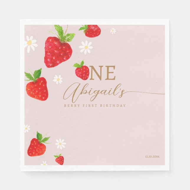 Servilleta De Papel Berry First First Strawberry Birthday (Anverso)