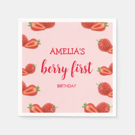 Servilleta De Papel Berry First | Fresa 1er cumpleaños rosa