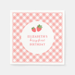 Servilleta De Papel Berry First Pink Strawberry Gingham Birthday