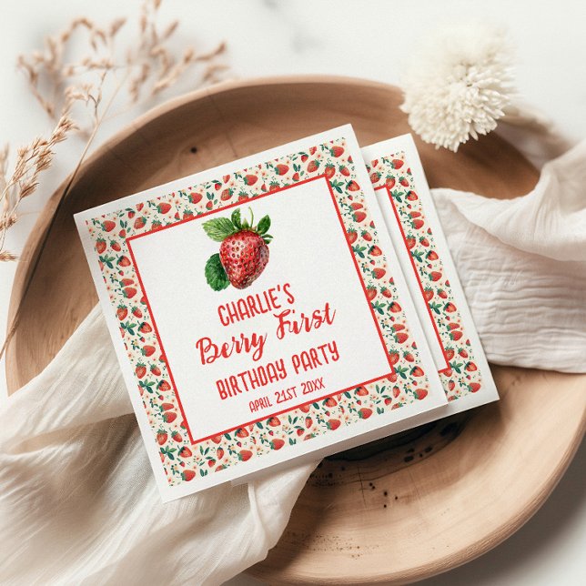 Servilleta De Papel Berry First Strawberry Chica primer Fiesta de cump (Subido por el creador)
