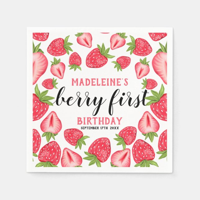Servilleta De Papel Berry First Strawberry Primer Personalizado Fiesta (Anverso)