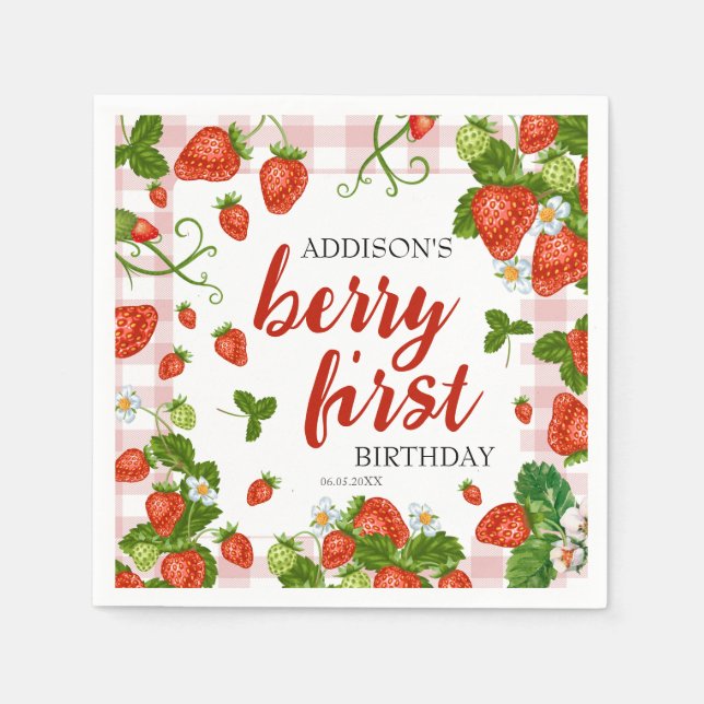 Servilleta De Papel Berry First Strawberry Primer Personalizado Fiesta (Anverso)