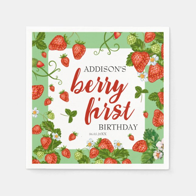 Servilleta De Papel Berry First Strawberry Primer Personalizado Fiesta (Anverso)