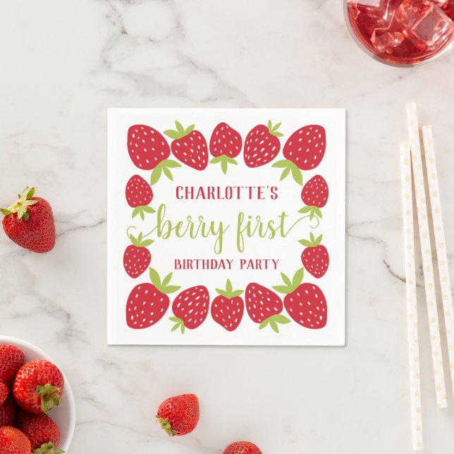 Servilleta De Papel Berry First Strawberry Primer Personalizado Fiesta (In situ)