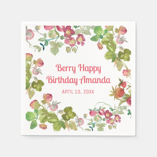 Servilleta De Papel Berry Happy Strawberry Birday (Anverso)