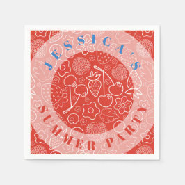 Servilleta De Papel Berry Strawberry Cherry White Hand drawn Modern.