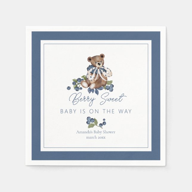 Servilleta De Papel Berry Sweeberry Bear Baby Boy Shower (Anverso)