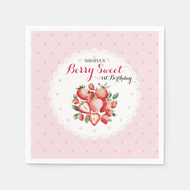 Servilleta De Papel Berry Sweet 1er cumpleaños (Anverso)