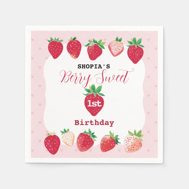 Servilleta De Papel Berry Sweet 1er cumpleaños (Anverso)