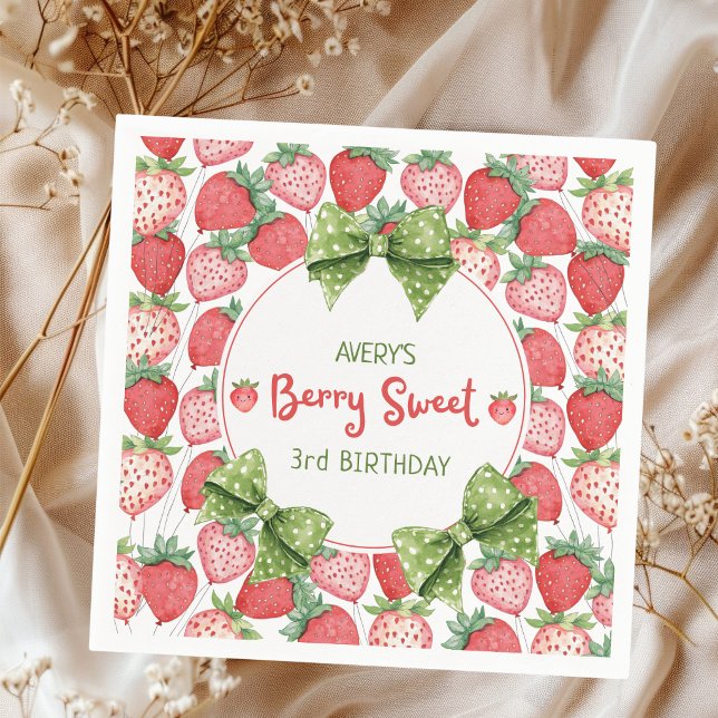 Servilleta De Papel Berry Sweet 3rd Birthday Strawberry Party  (Subido por el creador)