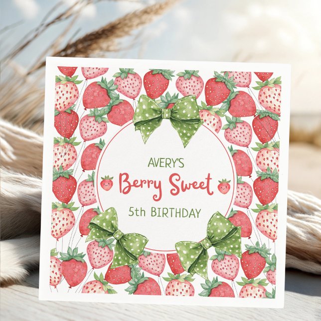 Servilleta De Papel Berry Sweet 5th Birthday Strawberry Party  (Subido por el creador)