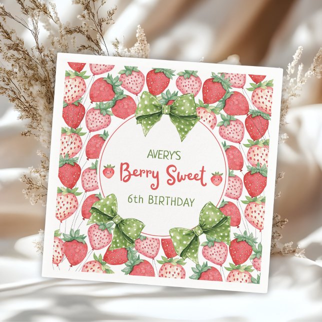 Servilleta De Papel Berry Sweet 6th Birthday Strawberry Party  (Subido por el creador)