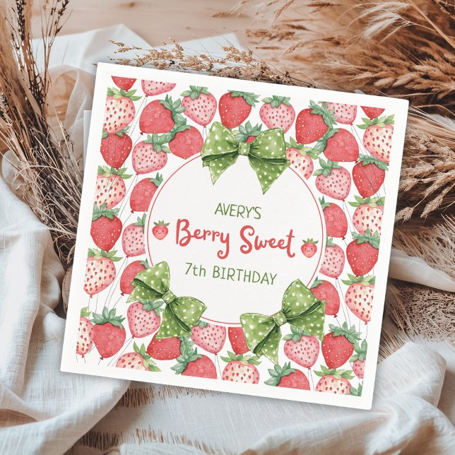 Servilleta De Papel Berry Sweet 7th Birthday Strawberry Party  (Subido por el creador)
