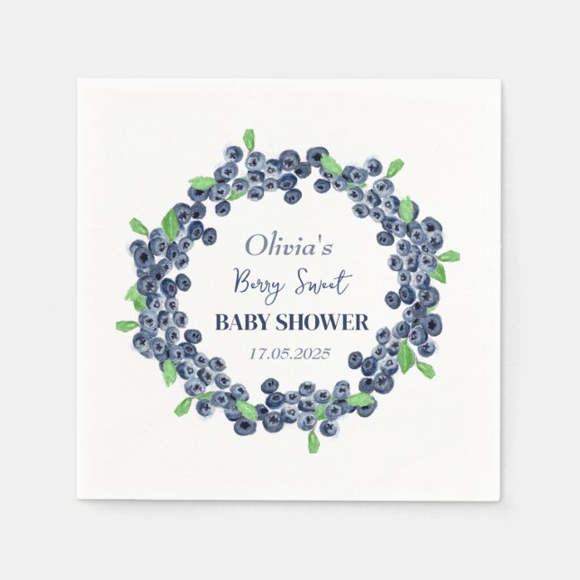 Servilleta De Papel Berry Sweet Baby Shower Blueberry Baby Boy (Anverso)