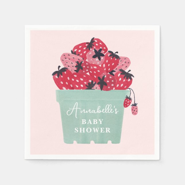 Servilleta De Papel Berry Sweet Baby Shower Napkins Strawberry (Anverso)