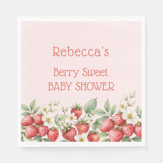 Servilleta De Papel Berry Sweet Baby Shower Strawberries Blossom (Anverso)