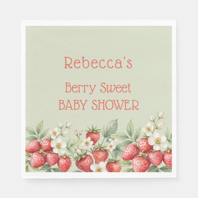 Servilleta De Papel Berry Sweet Baby Shower Strawberries Blossom (Anverso)