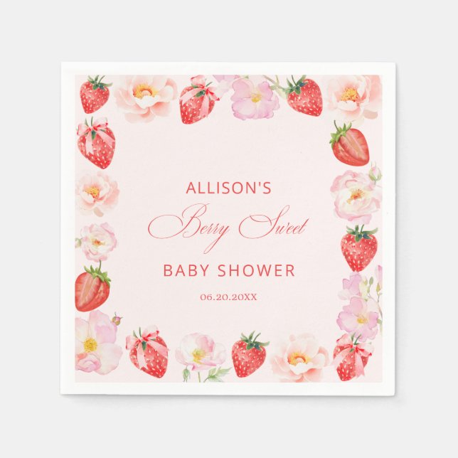 Servilleta De Papel Berry Sweet Baby Shower Strawberry Bow  (Anverso)