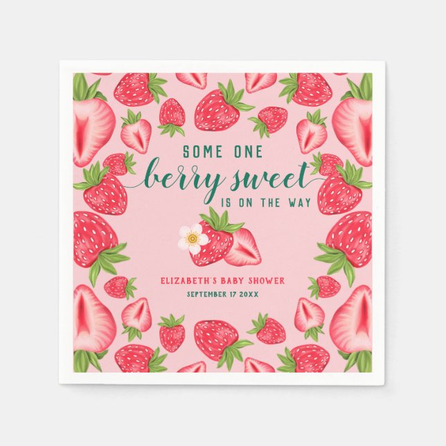 Servilleta De Papel Berry Sweet Baby Strawberry Baby Shower Personaliz (Anverso)