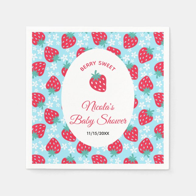 Servilleta De Papel Berry Sweet Blue Strawberry Baby Shower (Anverso)