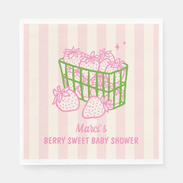 Servilleta De Papel Berry Sweet Doodle Pink Green Girl Baby Shower (Anverso)