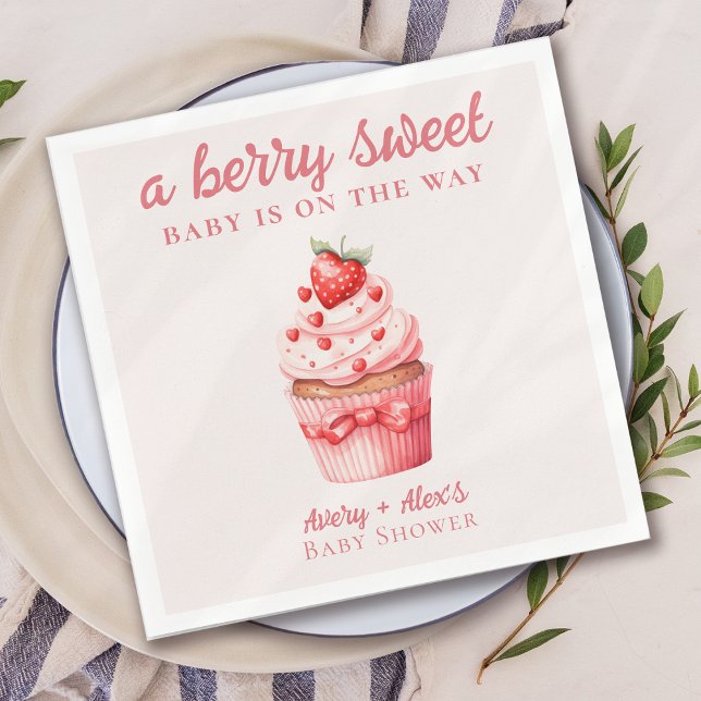 Servilleta De Papel Berry Sweet Pink Cupcake Hearts Baby Shower (Subido por el creador)