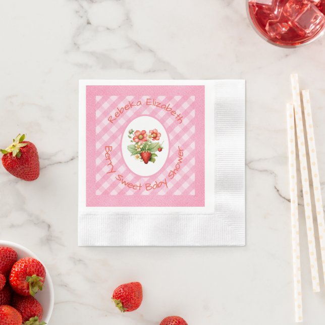 Servilleta De Papel Berry Sweet Pink Gingham Shower (In situ)