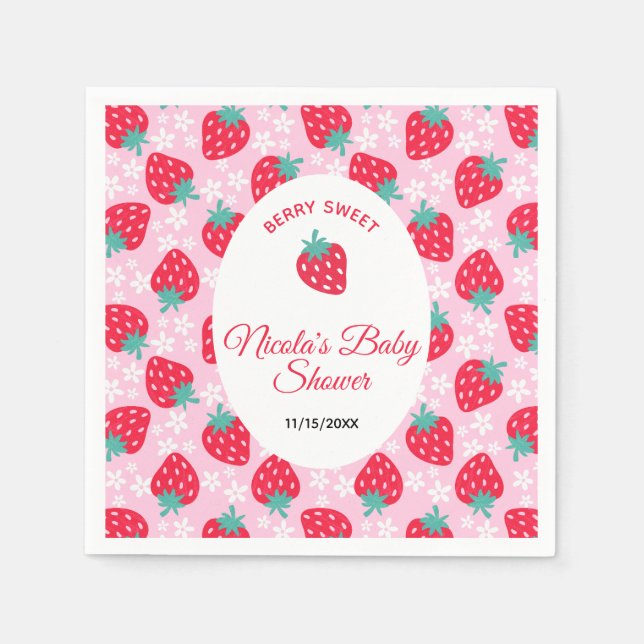 Servilleta De Papel Berry Sweet Pink Strawberry Baby Shower (Anverso)