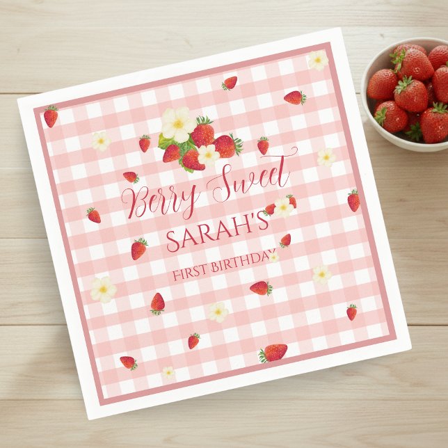 Servilleta De Papel Berry Sweet Strawberry 1st Birthday Party (Berry Sweet Strawberry 1st Birthday Party Napkins)