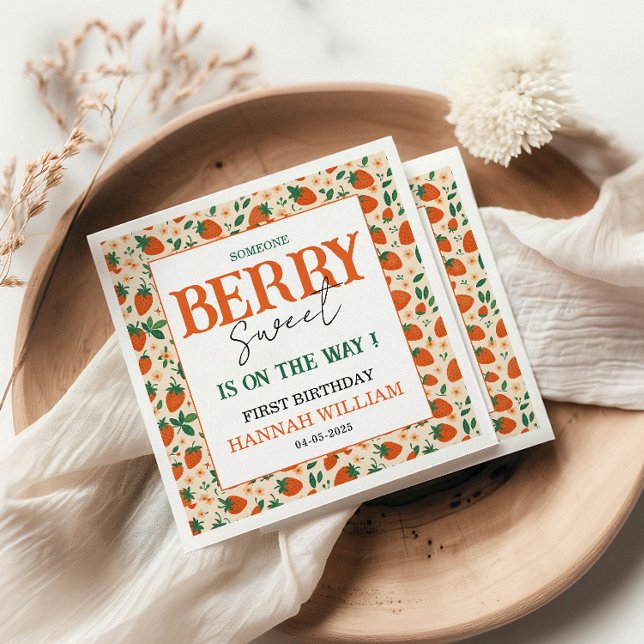 Servilleta De Papel Berry Sweet Strawberry 1st Birthday Party (Subido por el creador)
