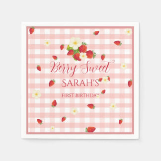 Servilleta De Papel Berry Sweet Strawberry 1st Birthday Party