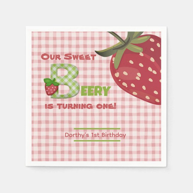 Servilleta De Papel Berry Sweet Strawberry Birthday Paper Napkin (Anverso)