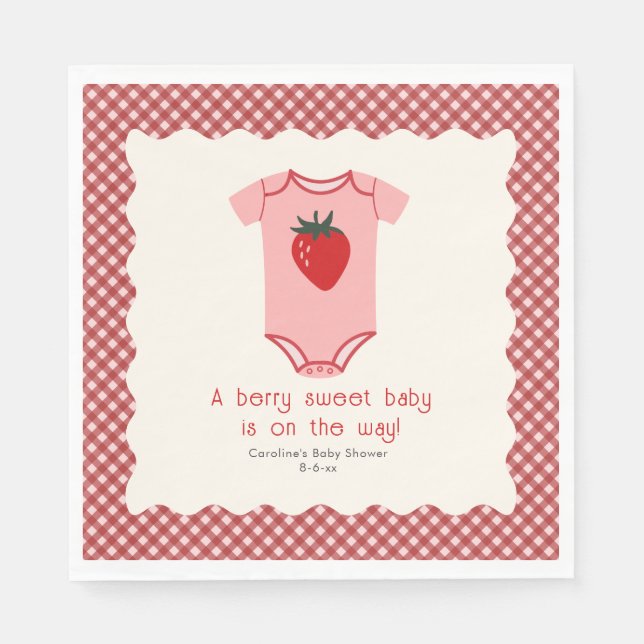 Servilleta De Papel Berry Sweet Strawberry Bodysuit Baby Shower (Anverso)