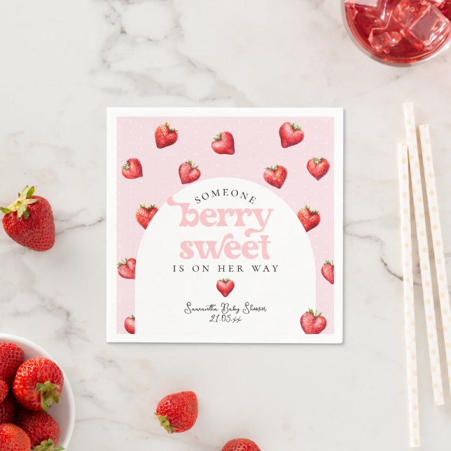 Servilleta De Papel Berry Sweet Strawberry Heart Chica Baby Shower (In situ)