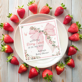 Servilleta De Papel Berry Sweet Strawberry Pink Bow Floral Baby Shower