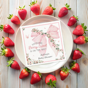 Servilleta De Papel Berry Sweet Strawberry Pink Bow Floral Baby Shower